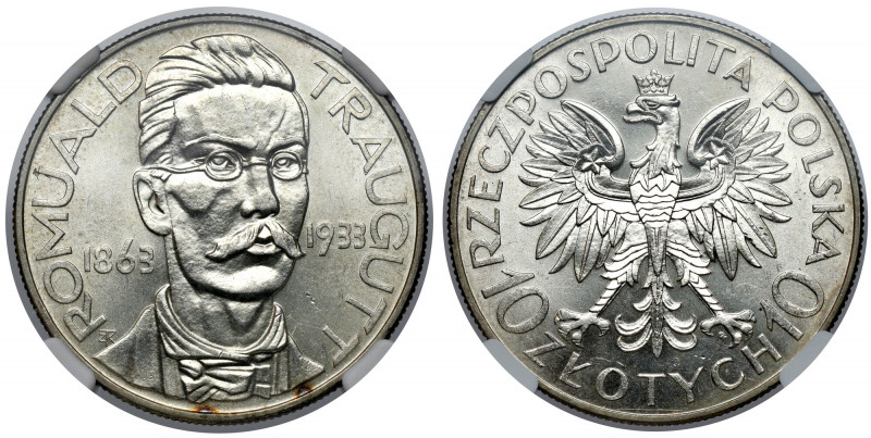 Traugutt 10 złotych 1933 Typ rzadki w stanach menniczych, w praktyce rzadszy niż...