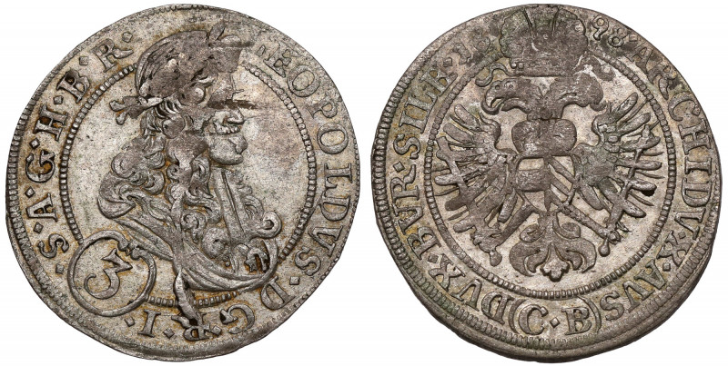 Śląsk, Leopold I, 3 krajcary 1698 CB, Brzeg Odmiana H.B.R. / AVS. 
Reference: E...