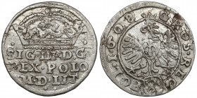 Zygmunt III Waza, Grosz Kraków 1608 - wczesny - kule Wczesny typ tego rocznika - z orłem znanym również z rocznika 1607. Odmiana z kulami po bokach ko...