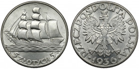 Żaglowiec 5 złotych 1936 Reference: Chałupski 2.27.1.a (R), Parchimowicz 119
Grade: XF+ 

POLAND POLEN