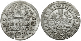Zygmunt III Waza, Grosz Kraków 1608 Typ przejściowy: z małym orłem charakterystycznym tylko dla rocznika 1608. Wariant z rozetą u góry rewersu pomiędz...