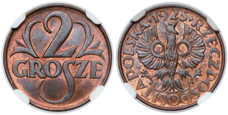 2 grosze 1925 Piękna moneta. Wysoka nota. Dużo menniczej czerwieni. 
Reference:...