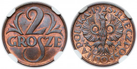 2 grosze 1925 Piękna moneta. Wysoka nota. Dużo menniczej czerwieni. 
Reference: Chałupski 2.5.1.b, Parchimowicz 102.b
Grade: NGC MS66 RB 

POLAND ...