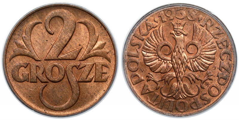 2 grosze 1938 Reference: Chałupski 2.5.12.a, Parchimowicz 102.m
Grade: PCGS MS6...