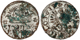 Zygmunt III Waza, Grosz Kraków 1613 - falsyfikat z epoki Atrakcyjny egzemplarz fałszerstwa z epoki grosza krakowskiego. Z dużą ilością srebrzenia (naj...