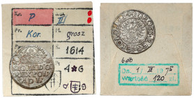 Zygmunt III Waza, Grosz Kraków 1614 - ex. Kałkowski Bardzo ładny stan. 
 Odmiana z datą w zapisie 1614. Ex. Tadeusz Kałkowski. 

Reference: Kopicki...