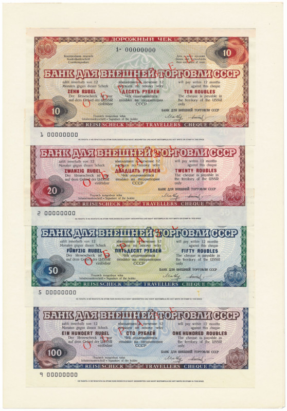 Bank Handlu Zagranicznego ZSRR, czeki podróżne SPECIMEN 10-100 Rubli 1987 - w fo...