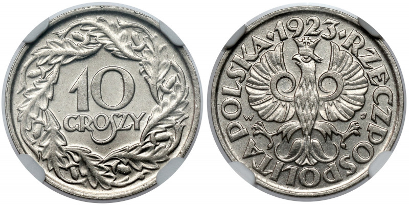 10 groszy 1923 Trudny do zdobycia w pięknym stanie nominał monety niklowej II RP...