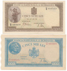 Romania, 500 & 5.000 Lei 1942-45 (2pcs) Reference: Pick 51a, 56a
Grade: 2, 2+ 

ROMANIA RUMANIEN