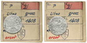 Zygmunt III Waza, Grosz Wilno 1608 - ex. Kałkowski Egzemplarz z kolekcji Tadeusza Kałkowskiego. 
 Drugi typ groszy tego rocznika, z Orłem zamiast pop...
