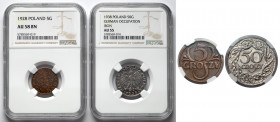 5 i 50 groszy 1928-1938, zestaw (2szt) 
Grade: NGC AU58 BN, NGC AU55 

POLAND POLEN