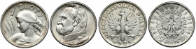 Kobieta i kłosy 1 złoty 1925 i Piłsudski 2 złote 1934, zestaw (2szt) 2 złote 1934 drapane przed portretem.&nbsp; 
Grade: XF 

POLAND POLEN