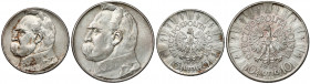 Piłsudski, 5 i 10 złotych 1938, zestaw (2szt) Stany zachowania: 5 złotych - st.2 10 złotych - st.~3/2 przetarta 

Grade: ~2, 3/XF 

POLAND POLEN...