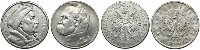 Sobieski 10 złotych 1933 i Piłsudski 10 złotych 1934, zestaw (2szt) 10 złotych 1...