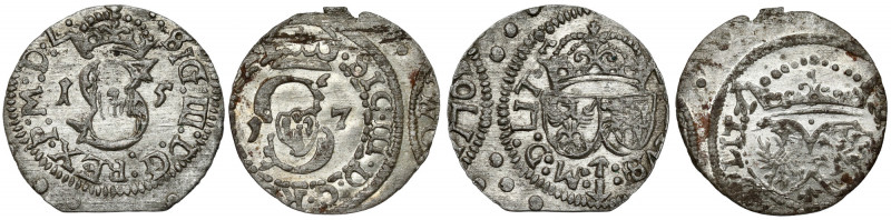 Zygmunt III Waza, Szeląg Wilno 1615 i 1617, zestaw (2szt) 1615 z koniczyną na ko...