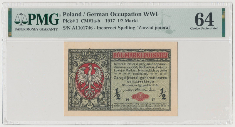 1/2 mkp 1916 jenerał - A Reference: Miłczak 1a
Grade: PMG 64 

POLAND POLEN P...