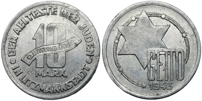 Getto Łódź, 10 marek 1943 Al - odm.6/4 Aluminium, średnica 28,3 mm, waga 2,65 g ...