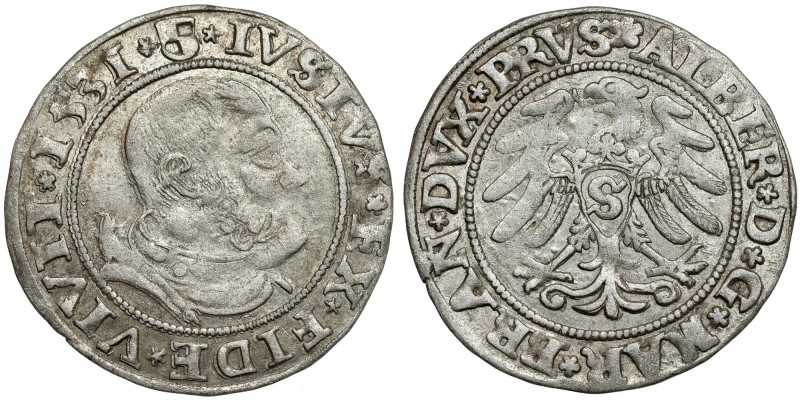 Prusy, Albrecht Hohenzollern, Grosz Królewiec 1531 - PRVS Odmiana z PRVS na rewe...