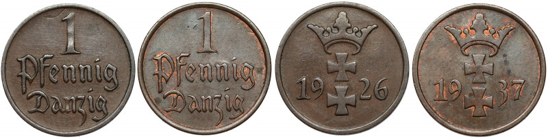 Gdańsk, 1 fenig 1926-1937, zestaw (2szt) Reference: Parchimowicz 53.b i 53.e
Gr...