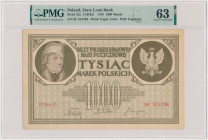 1.000 mkp 1919 - III Ser.E Dobra, wysoka dla tego dużego formatem banknotu nota PMG 63. 
Reference: Miłczak 22i
Grade: PMG 63 

POLAND POLEN