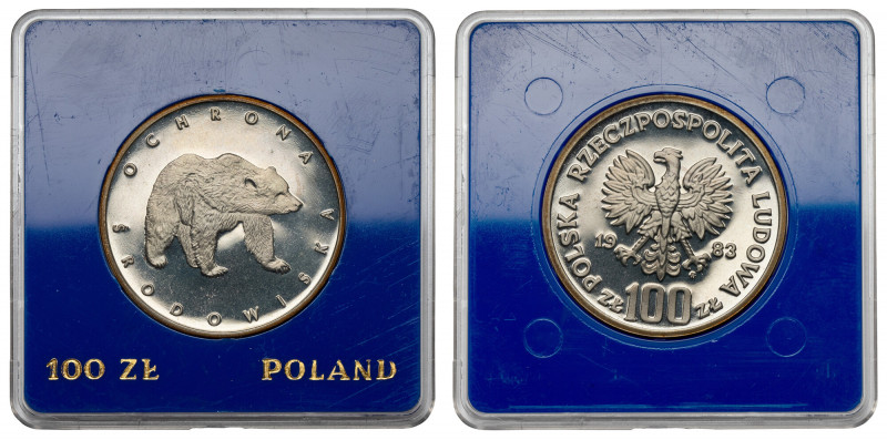 100 złotych 1983 Niedźwiedź Moneta w oryginalnym pudełku emisyjnym.&nbsp;