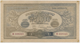 250.000 mkp 1923 - BE - numeracja szeroka Taśma na narożnikach, złożony w pół.&nbsp; Reference: Miłczak 34c
Grade: ~XF- 

POLAND POLEN