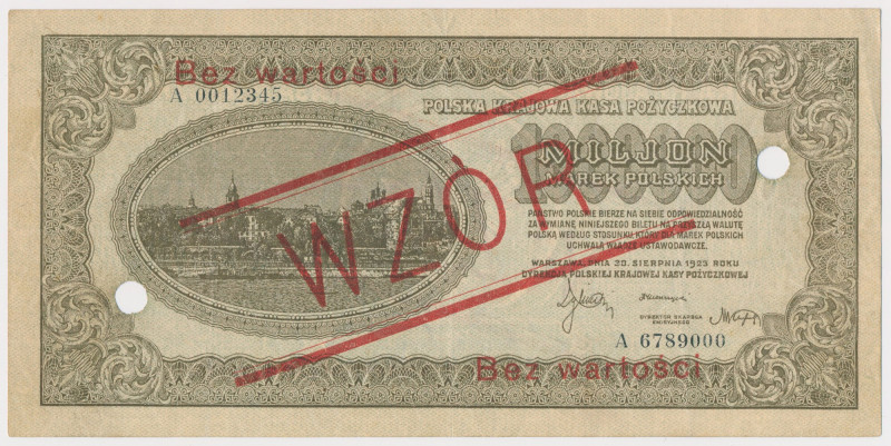 1 mln mkp 1923 - 7 cyfr - A - WZÓR - perforacja Reference: Miłczak 37Wc
Grade: ...