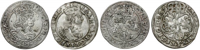 Jan II Kazimierz, Szóstaki Kraków 1663 i 1667 AT (2szt) Ostatni rocznik w odmian...