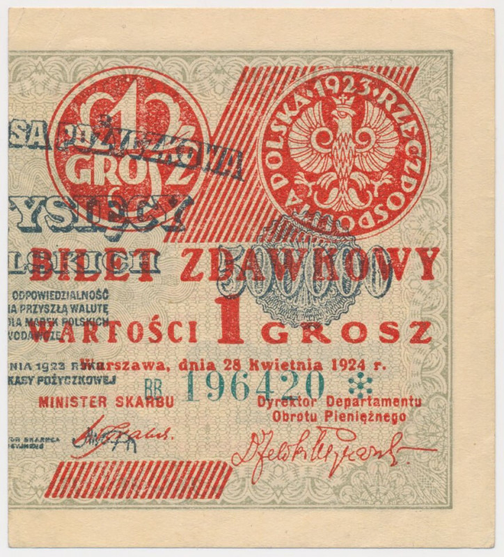 1 grosz 1924 - BB❉ - prawa połowa Podwójnie złamanie lewego, górnego narożnika.&...