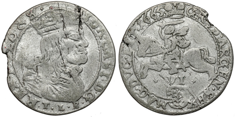 Jan II Kazimierz, Szóstak Wilno 1665 TLB Odmiana z IOA CASI w tytulaturze. 
Ref...