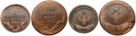 Galicja i Lodomeria, 1-3 grosze 1794, zestaw (2szt) Monety polakierowane. Grosz całkiem ładny.

Reference: Plage 11 i 12
Grade: 4, 3+ 

PARTITION...