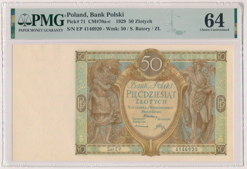 50 złotych 1929 - Ser.EP Reference: Miłczak 70c
Grade: PMG 64 

POLAND POLEN...