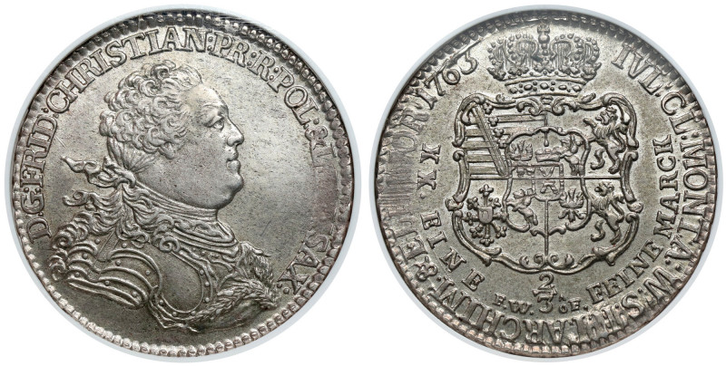 Fryderyk Chrystian, Gulden (2/3 talara) 1763 FWóF, Drezno Bardzo ładna moneta w ...