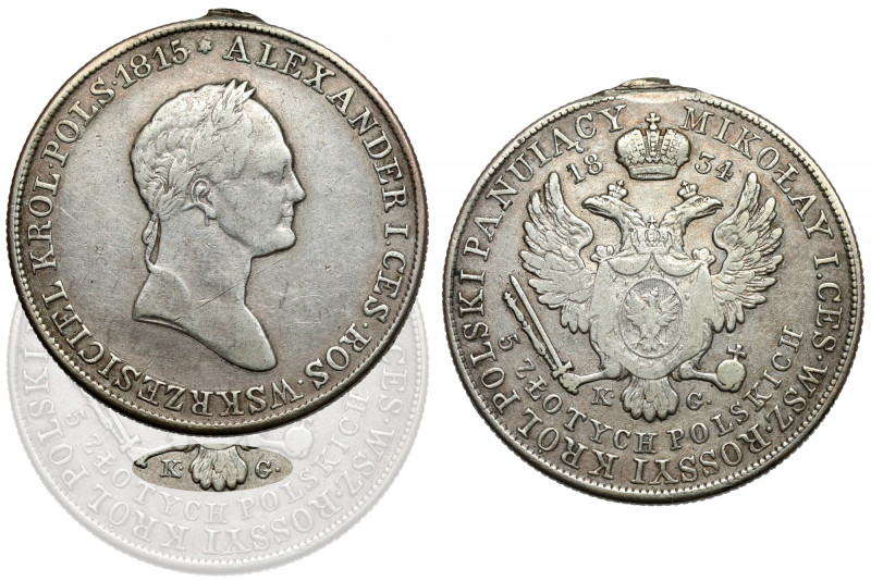 5 złotych polskich 1834 KG - Gronau - RZADKIE Ostatni rocznik 'pięciozłotówek po...