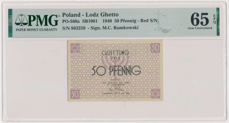 Getto 50 fenigów 1940 Reference: Miłczak L1
Grade: PMG 65 EPQ 

POLAND POLEN ...