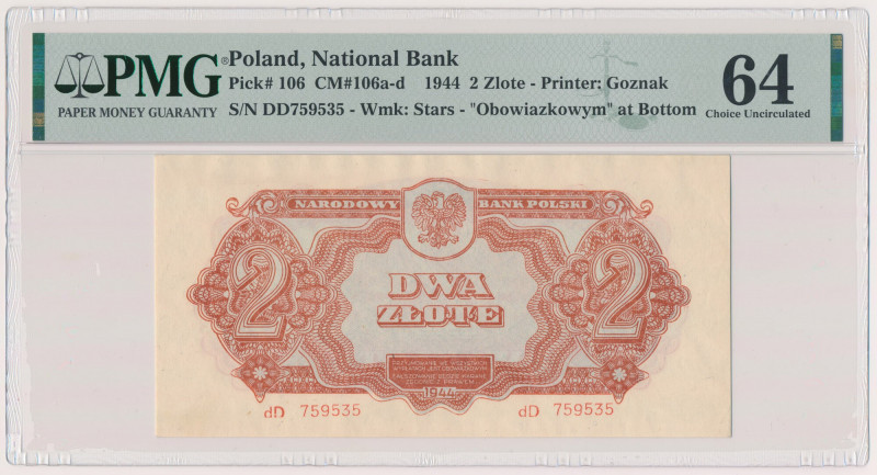 2 złote 1944 ...owym - dD Reference: Miłczak 106d
Grade: PMG 64 

POLAND POLE...