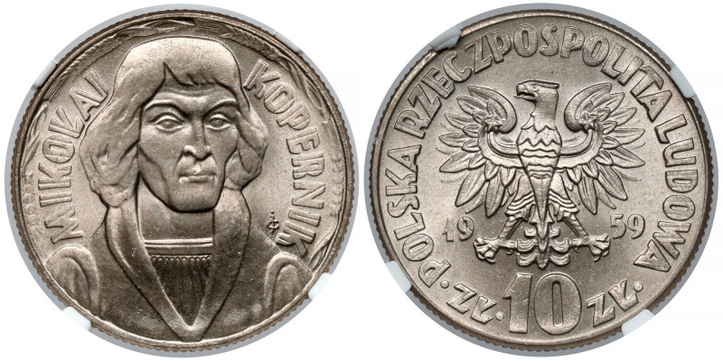 10 złotych 1959 Kopernik Reference: Parchimowicz 224.a
Grade: NGC MS66