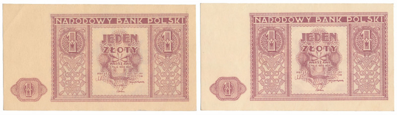 1 złoty 1946 - odmiany kolorytyczne (2szt) odmiana jaśniejsza st.1/1-; odmiana c...