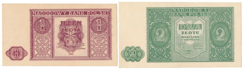 1 i 2 złote 1946 - zestaw (2szt) 1 zł w st.1/1-, 2 zł w st.1.&nbsp; Reference: M...