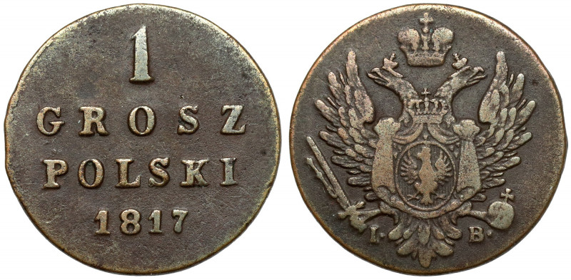 1 grosz polski 1817 IB Matowy, ale o dobrej prezencji.&nbsp; Odmiana z małą koro...