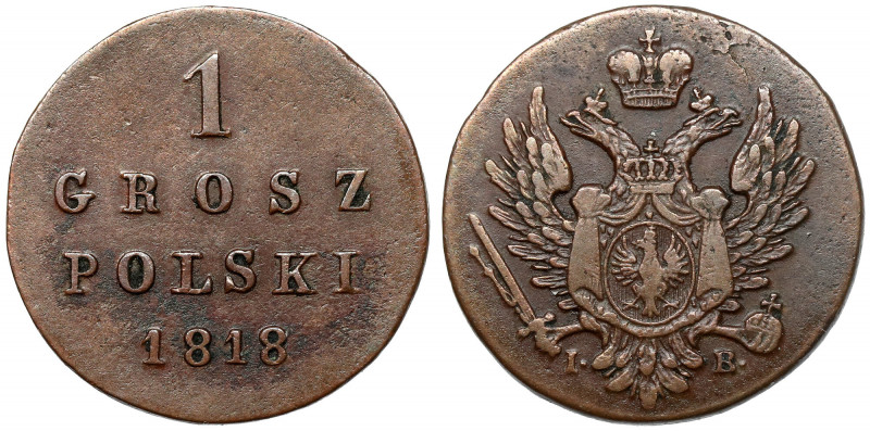 1 grosz polski 1818 IB Ładny, ponadprzeciętnie zachowany egzemplarz. 
Reference...