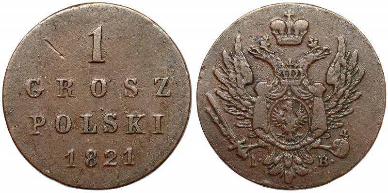 1 grosz polski 1821 IB - bardzo rzadki Wbrew katalogowym szacunkom bardzo rzadko...