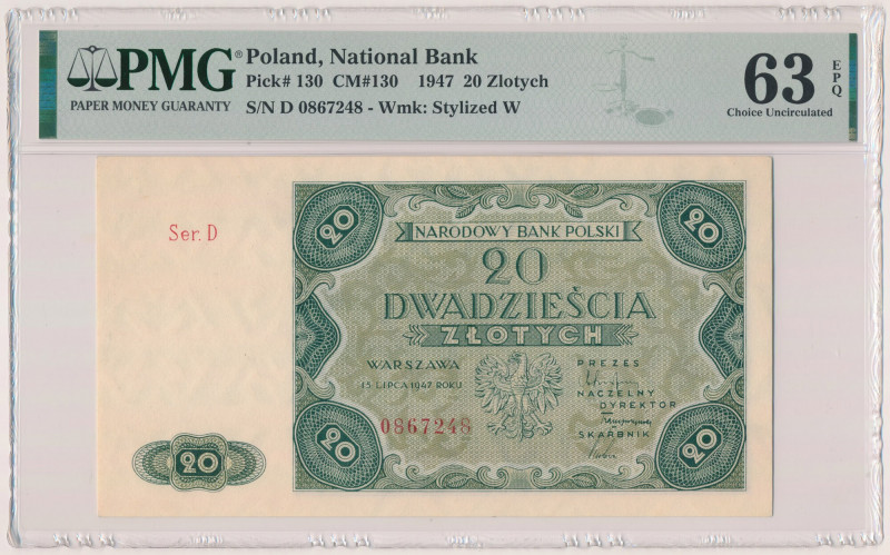 20 złotych 1947 Reference: Miłczak 130
Grade: PMG 63 EPQ 

POLAND POLEN