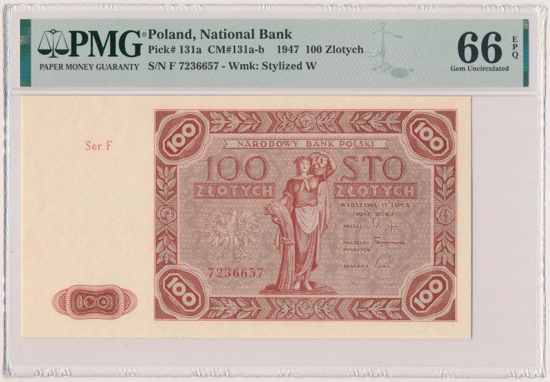 100 złotych 1947 - mała litera Reference: Miłczak 131b
Grade: PMG 66 EPQ 

PO...