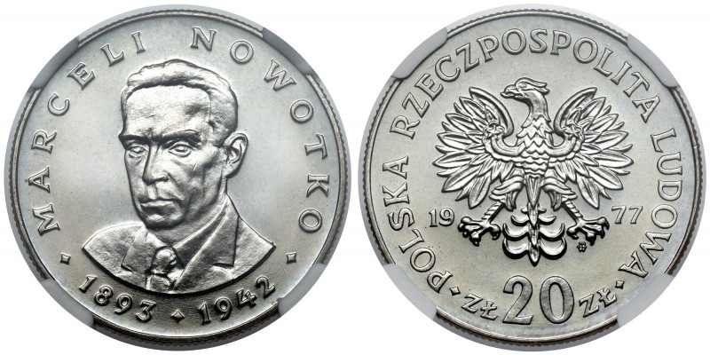 20 złotych 1976 Nowotko Reference: Parchimowicz 246.e
Grade: NGC MS66