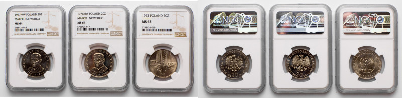 20 zł Kłosy 1973 i Nowotko 1976-77, zestaw (3szt) 
Grade: NGC MS65 i MS64