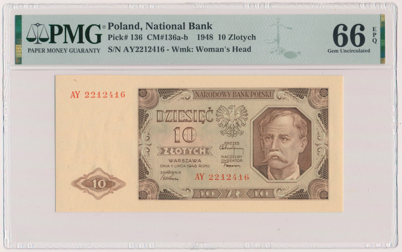 10 złotych 1948 - AY Reference: Miłczak 136b
Grade: PMG 66 EPQ 

POLAND POLEN...