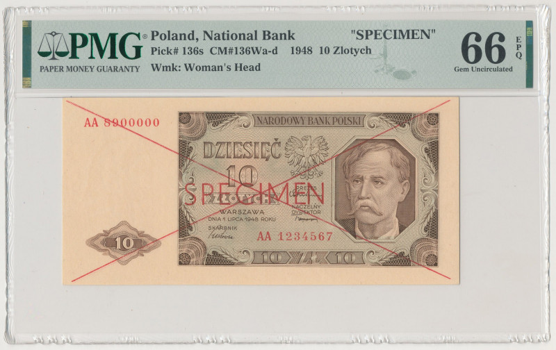 10 złotych 1948 - SPECIMEN - AA Reference: Miłczak 136Wc
Grade: PMG 66 EPQ 

...