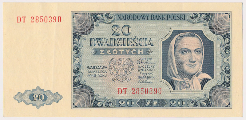 20 złotych 1948 - DT Złamanie pionowe, dwa pionowe nadgięcia.&nbsp; Naturalna pr...