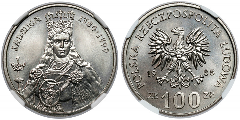 100 złotych 1988 Jadwiga Reference: Parchimowicz 302
Grade: NGC MS67